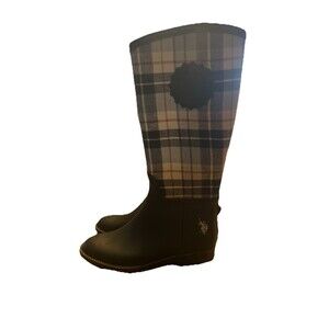 Women's U S Polo Assn Black & Brown Plaid Knee High Boots Size 6M EUC